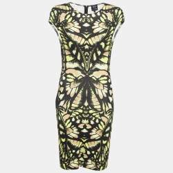 Pre Owned McQ by Alexander McQueen Black Printed Jersey Bodycon Dress L