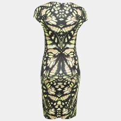 Pre Owned McQ by Alexander McQueen Black Printed Jersey Bodycon Dress L