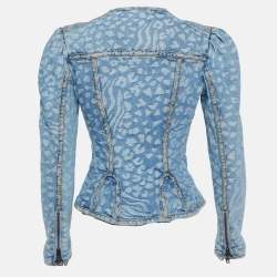 Pre Owned McQ by Alexander McQueen Blue Animal Patterned Jacquard Denim Jacket S