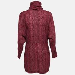 Pre Owned McQ by Alexander McQueen Pink Dot Print Crepe Turtle Neck Mini Dress M