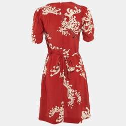McQ by Alexander McQueen Printed Red V-Neck Mini Dress XS