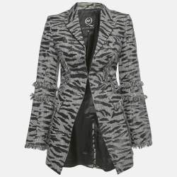 McQ by Alexander McQueen Grey Animal Pattern Wool Fringed Jacket S