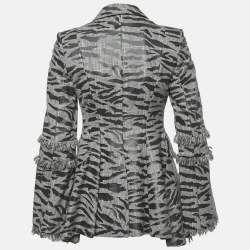 McQ by Alexander McQueen Grey Animal Pattern Wool Fringed Jacket S