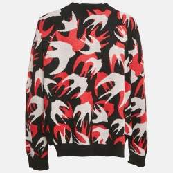Pre Owned McQ by Alexander McQueen Red & Black Swallow Jacquard Knit Oversized Sweater L