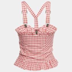 Pre Owned McQ by Alexander McQueen Pink Gingham Print  Suspender Strap Top S