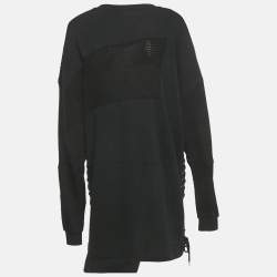 Pre Owned McQ by Alexander McQueen Black Rib Knit Patch Work Lace-Up Mini Dress S