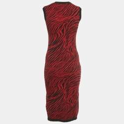 Pre Owned McQ by Alexander McQueen Red Animalskin Pattern Wool Midi Dress XXS