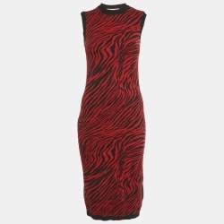 Pre Owned McQ by Alexander McQueen Red Animalskin Pattern Wool Midi Dress XXS