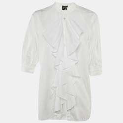 Pre Owned McQ By Alexander McQueen White Cotton Ruffle Detail Blouse L
