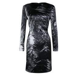 Pre Owned McQ by Alexander McQueen Monochrome Printed Silk Satin Long Sleeve Dress M