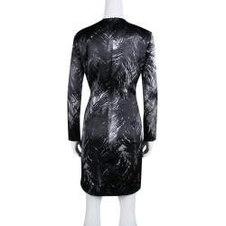 Pre Owned McQ by Alexander McQueen Monochrome Printed Silk Satin Long Sleeve Dress M