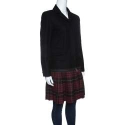 Pre Owned McQ By Alexander Mcqueen Black Convertible Wool Blend Tartan Plaid Kilt Coat M