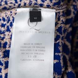 McQ by Alexander McQueen Pink and Blue Crocodile Patterned Jacquard Fit and Flare Dress XS