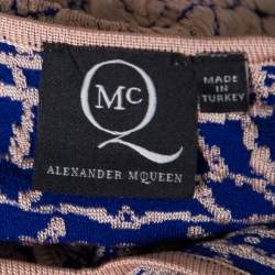 McQ by Alexander McQueen Pink and Blue Crocodile Patterned Jacquard Fit and Flare Dress XS