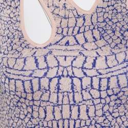 McQ by Alexander McQueen Pink and Blue Crocodile Patterned Jacquard Fit and Flare Dress XS