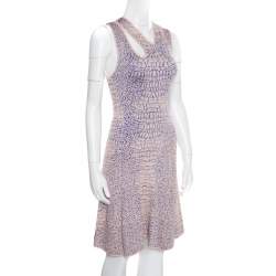 McQ by Alexander McQueen Pink and Blue Crocodile Patterned Jacquard Fit and Flare Dress XS
