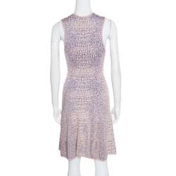 McQ by Alexander McQueen Pink and Blue Crocodile Patterned Jacquard Fit and Flare Dress XS