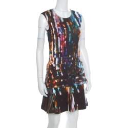 Pre Owned McQ by Alexander McQueen Blurry Lights Printed Jersey Sleeveless Peplum Dress S