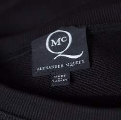 Pre Owned McQ by Alexander McQueen Black Cotton Stretch Rose Tonal Embroidered Sweater Dress XS