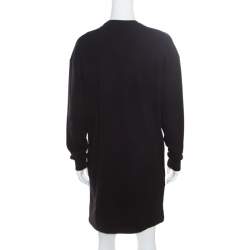Pre Owned McQ by Alexander McQueen Black Cotton Stretch Rose Tonal Embroidered Sweater Dress XS