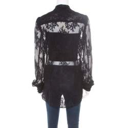 Pre Owned McQ By Alexander McQueen Black Floral Lace Long Sleeve Blouse L