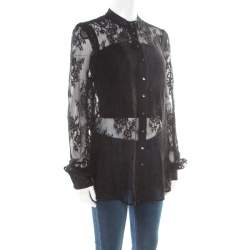 Pre Owned McQ By Alexander McQueen Black Floral Lace Long Sleeve Blouse L