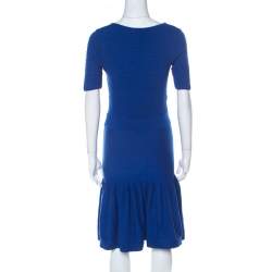 مملوكة مسبقًا McQ by Alexander McQueen Blue Jersey Cut Out Neck Detail Fitted Fishtail Midi Dress S