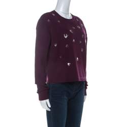 Pre Owned McQ by Alexander McQueen Burgundy Knit Swallow Embellished Jumper XS 