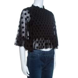 Pre Owned McQ by Alexander McQueen Black Shirred Tulle Peplum Top S