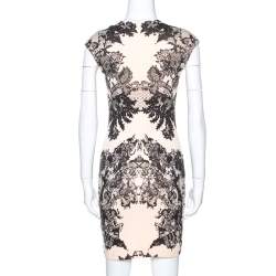 McQ by Alexander McQueen Bicolor Lace Printed Jersey Fitted Dress XS