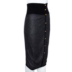 Pre Owned McQ by Alexander McQueen Monochrome Patterned Stretch Knit Button Detail Skirt S