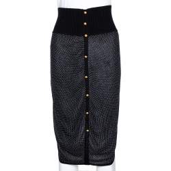 Pre Owned McQ by Alexander McQueen Monochrome Patterned Stretch Knit Button Detail Skirt S