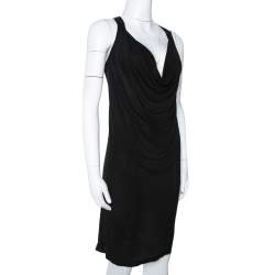 Pre Owned McQ by Alexander McQueen Black Jersey Cowl Neck Dress XS