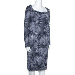 McQ by Alexander McQueen Graphite Printed Cotton Jersey Hooded Dress XS