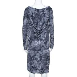 McQ by Alexander McQueen Graphite Printed Cotton Jersey Hooded Dress XS
