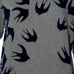 Pre Owned McQ by Alexander McQueen Grey Flocked Swallow Print Cotton Sweatshirt S