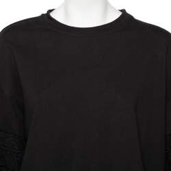 McQ by Alexander McQueen Black Cotton Eyelet Trimmed Ruffled T-Shirt S