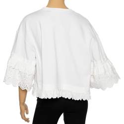 Pre Owned McQ by Alexander McQueen White Cotton Eyelet Trimmed Ruffled T-Shirt S