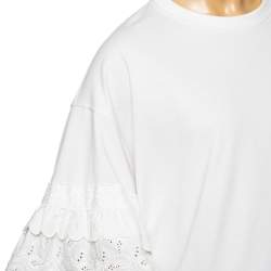 Pre Owned McQ by Alexander McQueen White Cotton Eyelet Trimmed Ruffled T-Shirt S