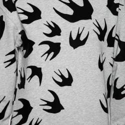 Pre Owned McQ by Alexander McQueen Grey Flocked Swallow Cotton Knit Crewneck Sweatshirt XS