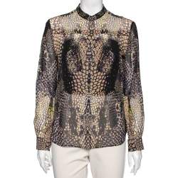 Pre Owned McQ by Alexander McQueen Multicolor Croc Printed Silk Long Sleeve Blouse M