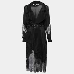 McQ by Alexander McQueen Black Crepe Lace Hem Coat L