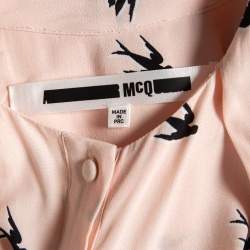 Pre Owned McQ by Alexander McQueen Pink Crepe Swallow Motif Neck Tie Dress M