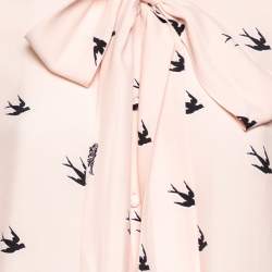 Pre Owned McQ by Alexander McQueen Pink Crepe Swallow Motif Neck Tie Dress M