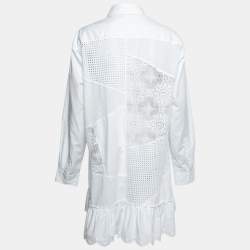 Pre Owned McQ by Alexander McQueen White Eyelet Embroidered Cotton Shirtdress L