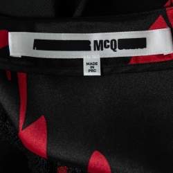 Pre Owned McQ By Alexander McQueen Black & Red Floral Print Satin Flare Sleeve Dress M