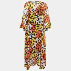 Pre Owned McQ by Alexander McQueen Black Floral Print Silk Midi Dress S