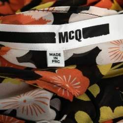 Pre Owned McQ by Alexander McQueen Black Floral Print Silk Midi Dress S