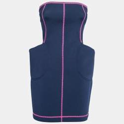 مملوكة مسبقًا McQ by Alexander McQueen Navy Blue Neoprene Bustier Dress M  
