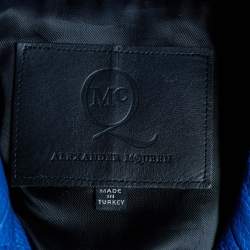 Pre Owned McQ by Alexander McQueen Blue Leather Belted Moto Jacket S